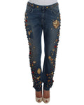 Enchanted Sicily Crystal Heart Roses Boyfriend Fit Jeans 38 IT Women