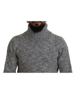 Stunning Gray Long Sleeve Wool-Blend Sweater 48 IT Men