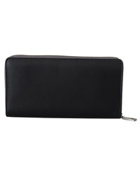 Textured Zip-Around Wallet with Logo Plaque and Internal Compartments One Size Men