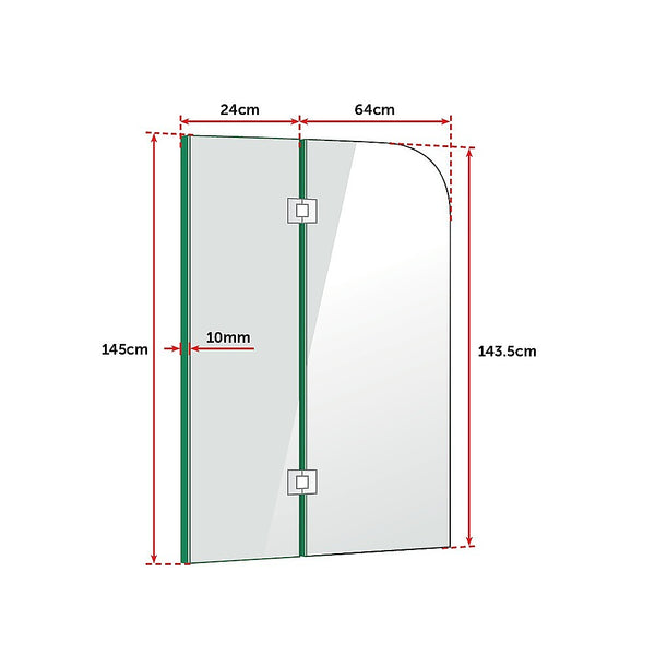 90 x 145cm Frameless Glass Bath Screen by Della Francesca Chrome