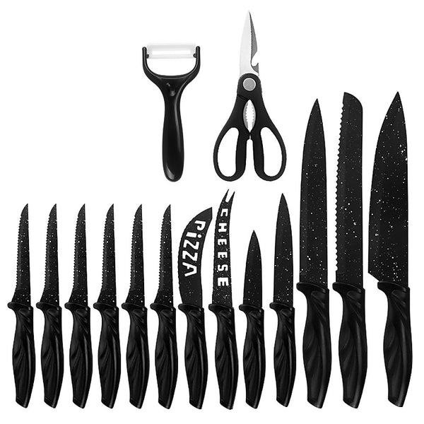 Kitchen 17 Pc Knife Set w/ Block & Sharpener Chef Bread Steak Knives