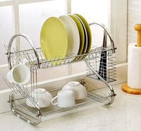 CARLA HOME 2 Tier Dish Rack with Drain Board for Kitchen Counter and Plated Chrome Dish Dryer Silver 42 x 25,5 x 38 cm