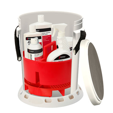 Shurhold 5 Gallon White Bucket Kit - Includes Bucket, Caddy, Grate Seat, Buff Magic, Pro Polish Brite Wash, SMC &amp; Serious Shine