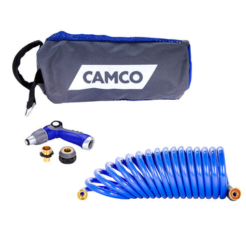 Camco 20&#39; Coiled Hose &amp; Spray Nozzle Kit