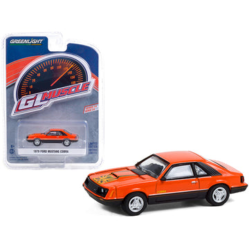 1979 Ford Mustang Cobra Tangerine Orange and Black with Graphics "Greenlight Muscle" Series 24 1/64 Diecast Model Car by Greenlight