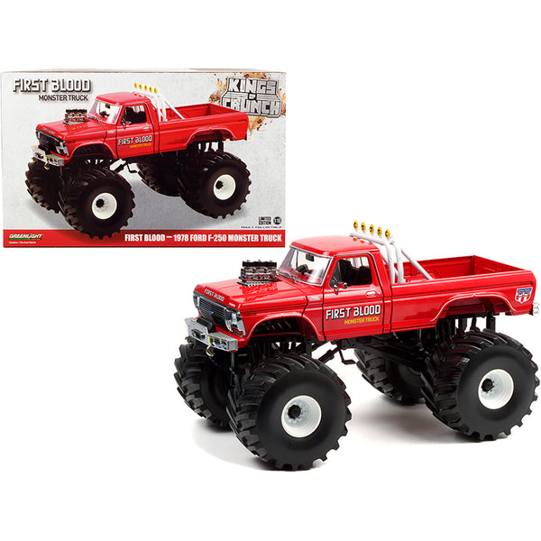 1978 Ford F-250 Ranger Monster Truck with 66-Inch Tires Red "First Blood" "Kings of Crunch" Series 1/18 Diecast Model Car by Greenlight