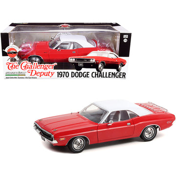 1970 Dodge Challenger "The Challenger Deputy" Bright Red with White Top 1/18 Diecast Model Car by Greenlight