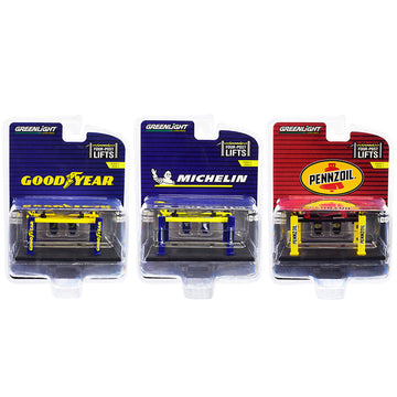 "Four-Post Lifts" Set of 3 pieces Series 3 1/64 Diecast Models by Greenlight