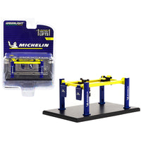 Adjustable Four-Post Lift "Michelin" Blue and Bright Yellow "Four-Post Lifts" Series 3 1/64 Diecast Model by Greenlight