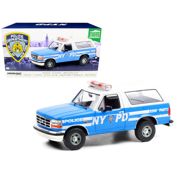 1992 Ford Bronco Police Car Light Blue and White "New York City Police Department" (NYPD) 1/18 Diecast Model Car by Greenlight