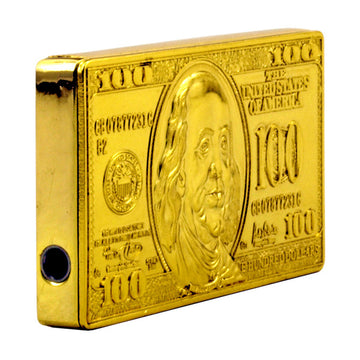 $100 Dollar Bill Golden Bling Bling Side Click One Touch Lighter