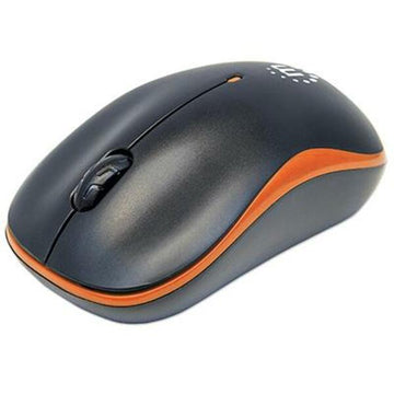 Manhattan Success Wireless Mouse, Black/Orange, 1000dpi, 2.4Ghz (up to 10m), USB, Optical, Three Button with Scroll Wheel, USB micro receiver, AA battery (included), Low friction base, Three Year Warranty, Blister