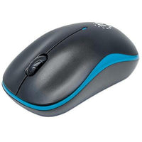 Manhattan Success Wireless Mouse, Black/Blue, 1000dpi, 2.4Ghz (up to 10m), USB, Optical, Three Button with Scroll Wheel, USB micro receiver, AA battery (included), Low friction base, Three Year Warranty, Blister