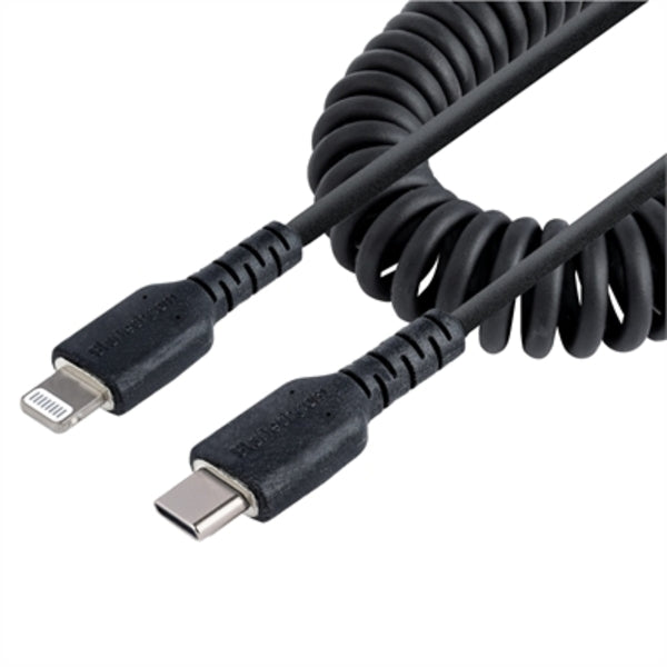 StarTech.com USB C to Lightning Cable 50cm / 20in, MFi Certified, Coiled iPhone Charger Cable, Black, TPE Jacket Aramid Fiber