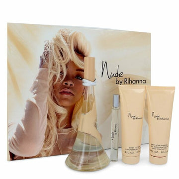 Nude By Rihanna Gift Set - 3.4 Oz Eau De Parfum Spray + 3 Oz Body Lotion + 3 Oz Shower Gel + .33 Oz Mini Edp Spray -- For Women