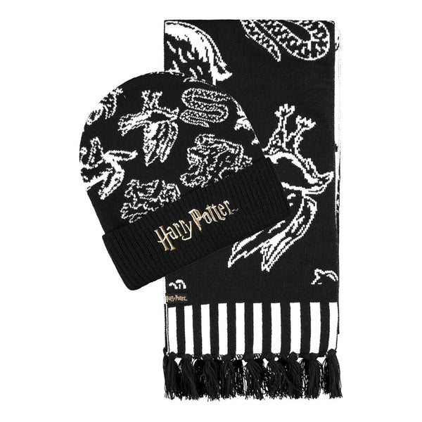 HARRY POTTER Wizards Unite Hogwarts Houses Beanie & Scarf Giftset, Black/White (GS266537HPT)