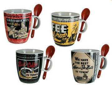 Ceramic Retro Mug with Teaspoon