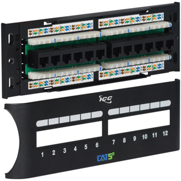 ICC ICC-ICMPP12F5E Patch Panel, Cat 5e Front, 12 Port