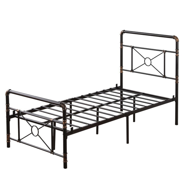 3ft Single-Layer Water Pipe Bed with Cross Design and Bed Foot Iron Bed Black Gold-Painted