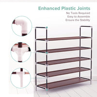 Simple Assembly 5 Tiers Non-woven Fabric Shoe Rack with Handle Dark Brown