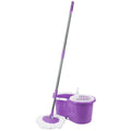 360 Degree Rotating Spin Mop Bucket Set 2 Microfibre Heads Hard Floors Purple