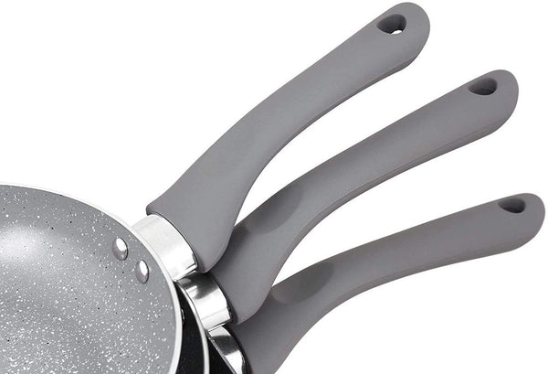 Aluminium 9 Pc Grey Marble Non Stick Pan Set Induction Frying Grill Saucepan Pot