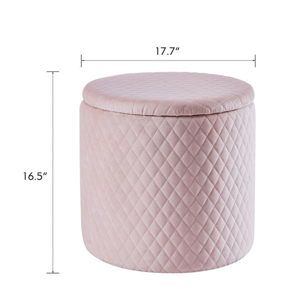 45cm Velvet Round Footstool Storage Ottoman Stool, Oversized Padded Seat Pouffes Vanity Chair with Lattice Design Lids Footrest for Living Room Bedroom (Pink)