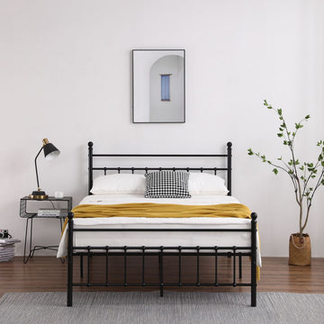 Single-Layer Round Tube Vertical Strip with Ball Decoration with Bed Foot 4ft6 Iron Bed Black