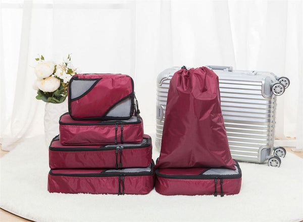 6 Piece Cube Set & Laundry/Shoe Bag - Travel Luggage Organisers Bags for Suitcase and Bag