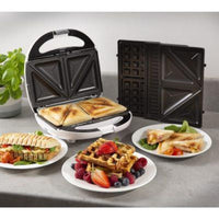 Tower 800W 3 in 1 Sandwich Waffle Maker Press Toaster Non-Stick Plate Dual Heat