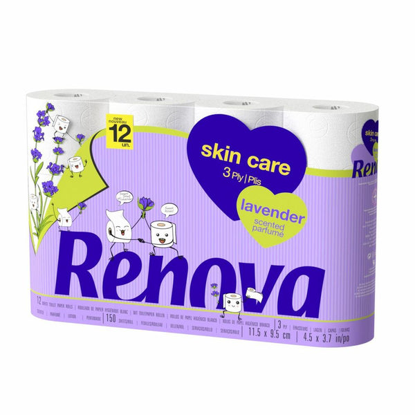 Renova Skincare Multi Pack Toilet Rolls - Soft 3 Ply Quilted Lavender Scent Tissues  150 Super-Soft Perfumed Luxurious Sheets per Roll