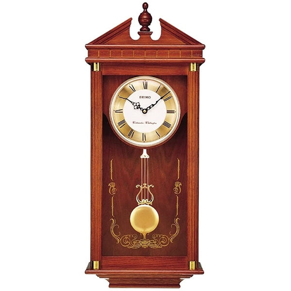 Seiko Brown Oak Wall Clock with Pendulum  - QXH107BLH